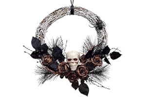 HEITMANN DECO Rattan Kranz Halloween - Deko - Party - Totenkopf - Spinnen - Rosen - Kunststoff - Gold, braun, schwarz - ca. 35x35x7cm