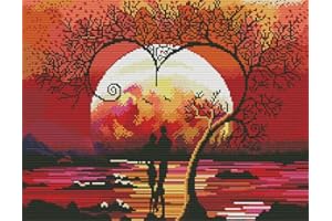 Amiiba Kreuzstich Set Vorgedruckt für Erwachsene Anfänger, Liebesbaum 11ct Stickset Stickpackungen