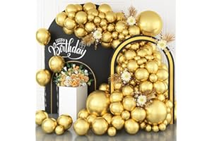 JOBKOO Gold Balloons 113PCS, Metallic Gold Balloon Arch Garland Kit 18/12/10/5 Inch Chrome Gold Helium Party Balloons Gold Latex Balloons Different Sizes for Birthday Baby Shower Wedding Party Decorations