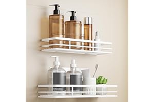 Saffruff Lot de 2 étagères de douche, sans perçage, blanc, pour douche, salle de bain, support pour shampooing, avec 2 surfaces adhésives