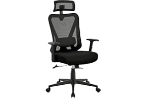 Yaheetech Chaise de Bureau Ergonomique Fauteuil de Bureau en Maille Support Lombaire et Siège Inclinaible Appui-tête Accoudoirs Réglables roulettes Pivotantes 360° Charge 136 kg Noir