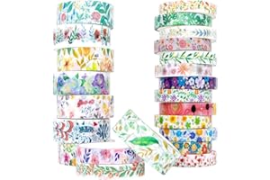 TANGBOLIBO Floral Washi Tape Set 23 Rolls - Decorative Masking Tape for Bullet Journal, DIY Crafts & Scrapbooking, Scrapbook Supplies, Card/Gift Wrapping - Wide and Skinny (8/15mm)