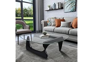 PRITIY Szklany stolik kawowy do salonu, nowoczesny stolik kawowy z połowy wieku owalny niski trójkąt stolik kawowy z podstawą z litego drewna dębowego, abstrakcyjny stół centralny do małych przestrzeni