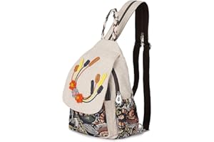 AULUDA Girl's Convertible Sling Bag, Hand Craft Artisan Backpack, Beautiful Canvas Premium Casual Day Pack for Women (3 Daisy)