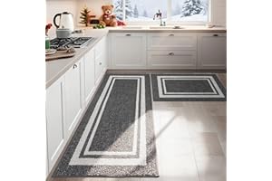 COSY HOMEER 2-Piece Nonslip Kitchen Runner Rug Set, 51x76cm+51x122cm, Absorbent and Machine Washable Kitchen Floor Mats, 100% Polypropylene Carpet Runners for Anti Water Splashes, Grey