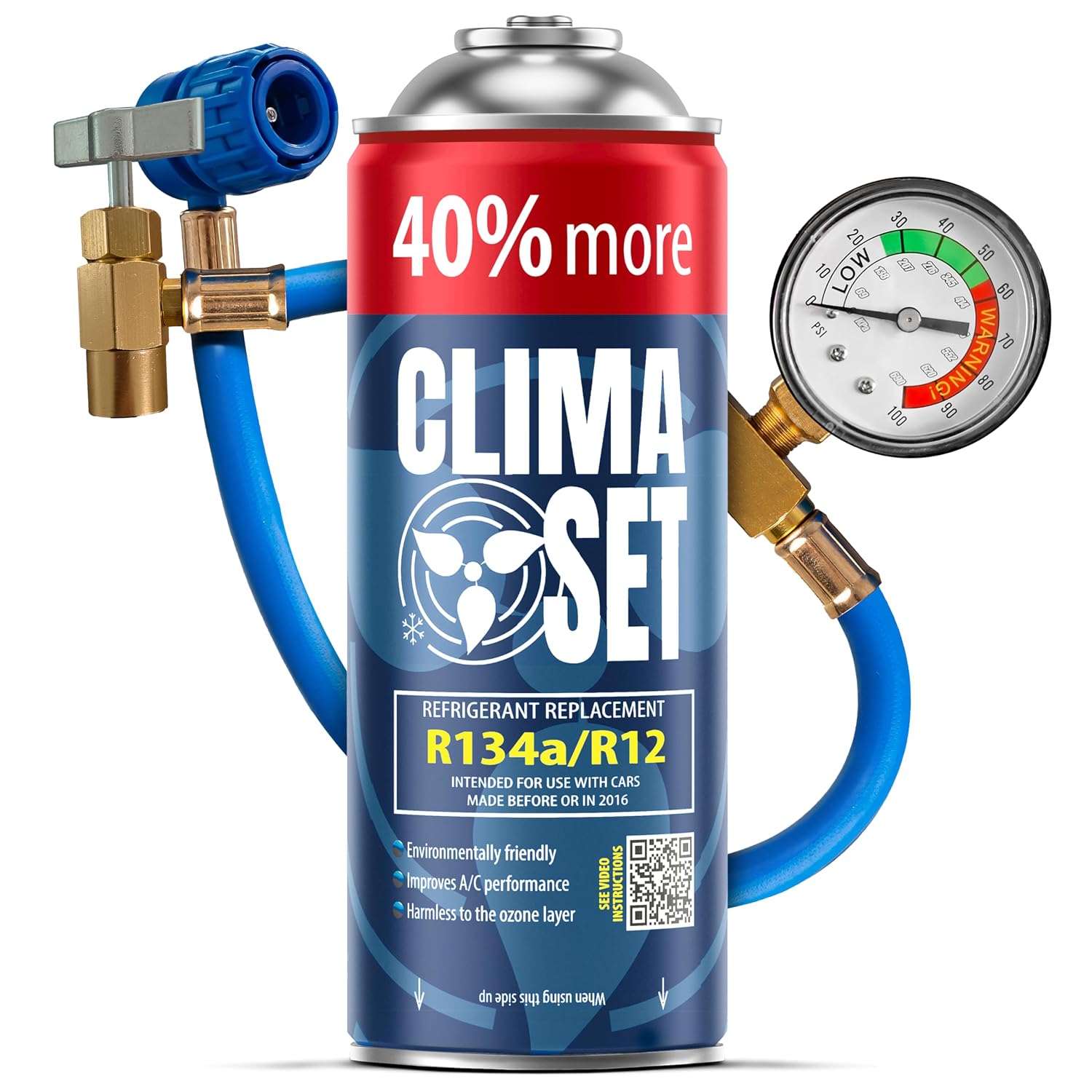 Clima Set Sostituzione gas R134a 1 x 235 g + tubo per aria condizionata auto - per auto 1995-2016 - Refrigerante per aria condizionata automobilistica - gas per climatizzatore auto
