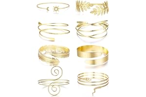 Diamday 7-8 STK Oberarmreif Gold Manschette Armband für Frauen Arm Armband Oberarm Band Armreif Minimalistisch Schlicht Verstellbar Griechische Armbinde Hochzeit Schmuck