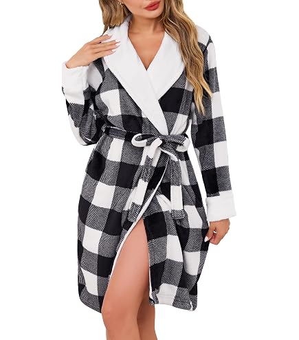 Bata Larga De Felpa Para Mujer Con Forro Polar Grueso - Suave, Cálida Y Con Bolsillos, Talla XL Color Púrpura