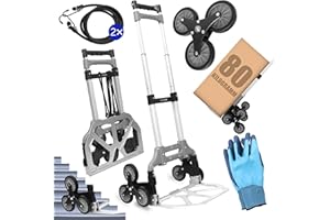 ‎ALLYSON Treppensteiger Sackkarre klappbar – 3-Rad Transportwagen für Treppen, 80 kg Tragkraft – Faltbarer Handwagen mit 6 Rädern + Handschuhe & Spanngurte
