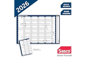 Sasco 2026 Wall Planner – Board Mounted Year Calendar with Wet Wipe Pen & Stickers, 91.5x61cm, Blue – UK & ROI Holidays Marked – Suitable for Office, Home, and School Planning