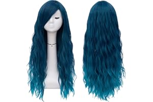 JUZIVIEE Perücke Blau Damen Lang Locken für Frauen mit Pony Ombre Gewellt/Gelockt Natürlich Wig Cosplay Alltag Kostümparty Halloween Karneval Mode Kunsthaar volle Perücken 017