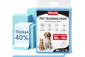Velvaria Dog Pee Pads, 40pcs 60x60cm Absorbent Disposable Training Pads | Leak-Proof, Quick Dry Surface, Odor Control, Lightweight & Disposable, Suitable for Puppies, Elderly Dogs, Cats