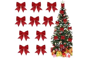 ACTOYS Lazos Navidad,10 Lazos Arbol Navidad, Lazos Regalo, Lazo Purpurina, Decoracion Arbol Navidad, Adornos Navidad, Arco de Navidad, Adornos Navideños Decoración Regalos Casa (Rojo)