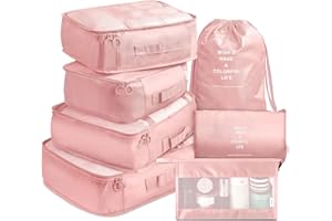 VAGREEZ Packing Cubes VAGREEZ 7 Pcs Travel Luggage Packing Organizers Set with Toiletry Bag (Pink)
