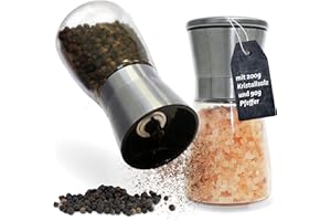 Küper Selection - 2er Gewürzmühlen Set - mit schwarzem Pfeffer und rosa Kristallsalz - Salz und Pfeffermühle - 2er Gewürzset – 90 g Pfeffer - 200 g Salz
