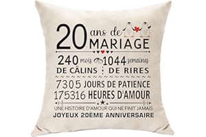 HASODEO 20 Ans Anniversaire Housses de Coussin Original Cadeau pour 20 Ans De Mariage Femme Homme Couples 20ème Mariage pour Mari Femme Saint-Valentin 20ème Souvenir Cadeaux Commémorative (20ans)