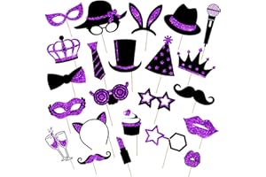 Zonon 24 Pieces Funny Photo Booth Props:Halloween,Christmas,Family Reunion, Class Reunion, Birthday, Weddings, Prom Disco Mardi Gras Party Supplies - Mix of Hats, Lipstick, Tie(Black and Purple)