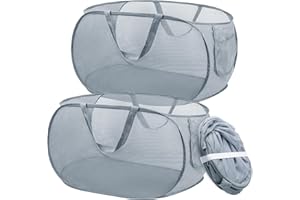 GIGMETA Cesto Portabiancheria Pop up, 36 x 36 x 58 cm Pieghevole con Manico, Cesto Portatile in Rete per Bagno, Dormitorio, Viaggi