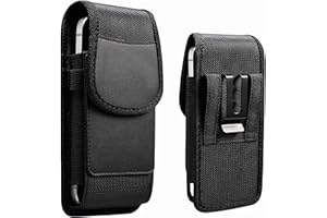 Baiyian Vertikal Oxford Handy Gürteltasche mit Kartenschlitz Gürtelclip Starkem Magnetverschluss, Handytasche Gürtel Kompatibel für iPhone 16 Pro 11 8 Plus Galaxy S20 S21 fe A54 - Schwarz