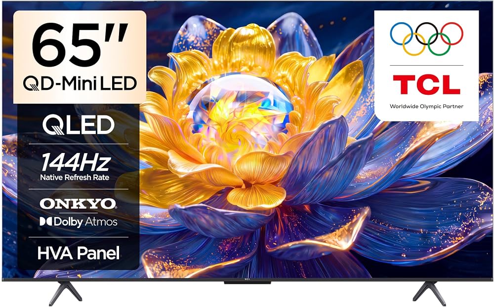 TCL 65 inç Akıllı TV 65Q6C 4K QD-Mini LED Renkli Quantum Crystal HDR10+ Oyun Google TV, 144Hz Doğal Yenileme Hızı, ONKYO 2.1 Hi-Fi Ses Sistemi, Dolby Atmos, Yapay Zekâ Modu, Game Master
