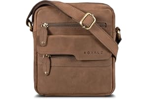 ROYALZ 'Oregon' Bolso Bandolera Pequeño para Hombre Bolsa de Piel Auténtica Vintage Mensajero de Cuero