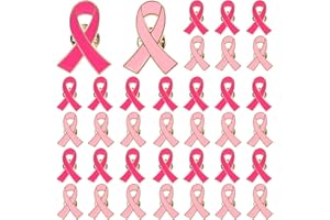 JUNEBRUSHS 36pcs Cancer Awareness Brooch Pins, Ribbon Lapel Pins for Cancer Awareness Party Survivor Charity Event Favors Women Girls Clothes Decor Accessories