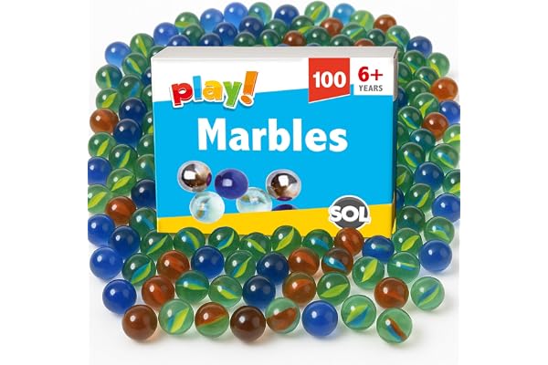 SOL Lot de 100 billes en verre pour enfants, marbre œil de chat traditionnel dans des couleurs assorties, jouets classiques durables pour jeux d'intérieur et d'extérieur, sacs de fête, arts, travaux