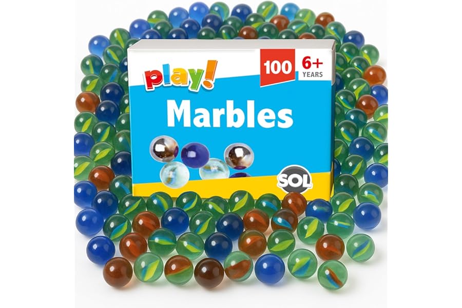 SOL 100pk Glass Marbles for Kids, Traditional Cat’s Eye Marble in Assorted Colours, Durable Classic Toys for Indoor and Outdoor Games, Party Bag Fillers, Arts, Crafts and Creative Play Age 6+