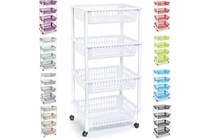 PLASTIFIC Carrito de almacenamiento de plástico con ruedas, cesta de verduras, estante de esquina para cocina, dormitorio, baño, sala de estar, oficina (4 niveles, color blanco)