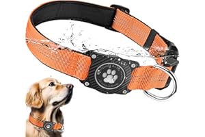 Ytanest AirTag Collar Perro Impermeable Integrado Luminoso Soporte de Apple Air Tag Reflectante Anti-Pérdida Protección, Naranja 02, XL