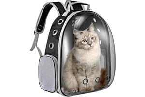 LN COZY CORNER Transparent Bubble Cat Backpack –Space Capsule Pet Carrier Backpack with Hard‑Shell Dome, Breathable Mesh & Padded Straps – Hands‑Free Travel Cat Bag Carrier (Black)