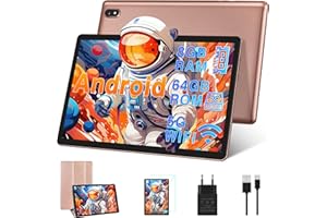 DMOAO Tablet 10 Inch Android with 5G Wi-Fi, 8GB RAM + 64GB ROM (TF 1TB), Octa-Core 2.0 GHz, BT 5.0, Face ID, IPS 1280 x 800, 6000 mAh, HD Tablets with Protective Case, Gold