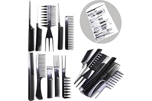 PLASTIFIC Pack of 10 Professional Hair Comb Set, Salon Styling Combs for Cutting, Sectioning and Detangling | Durable Plastic Barber Comb Kit for Home and Professional Hairdressing Use
