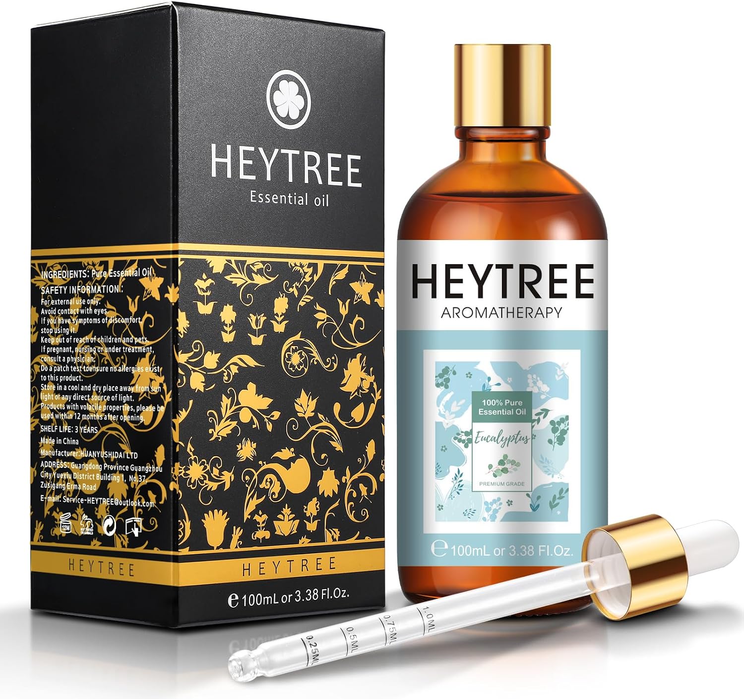 HEYTREE Aceite Esencial de Eucalipto - Aceite de Eucalipto Natural para Calmar y Despejar la Nariz, Perfecto para el Invierno, Aromaterapia, Difusor, Ducha, Baño - Fuerte y Refrescante - 100ml