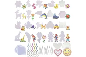Allazone 5 mm 48 PCS Pack Fuse Beads Boards, 22 PCS Animal Clear Plastic Pegboards with 6 PCS White Beads Tweezers, 10 PCS Ironing Paper and 10 PCS Colorful Keychain for Kids Craft Supplies