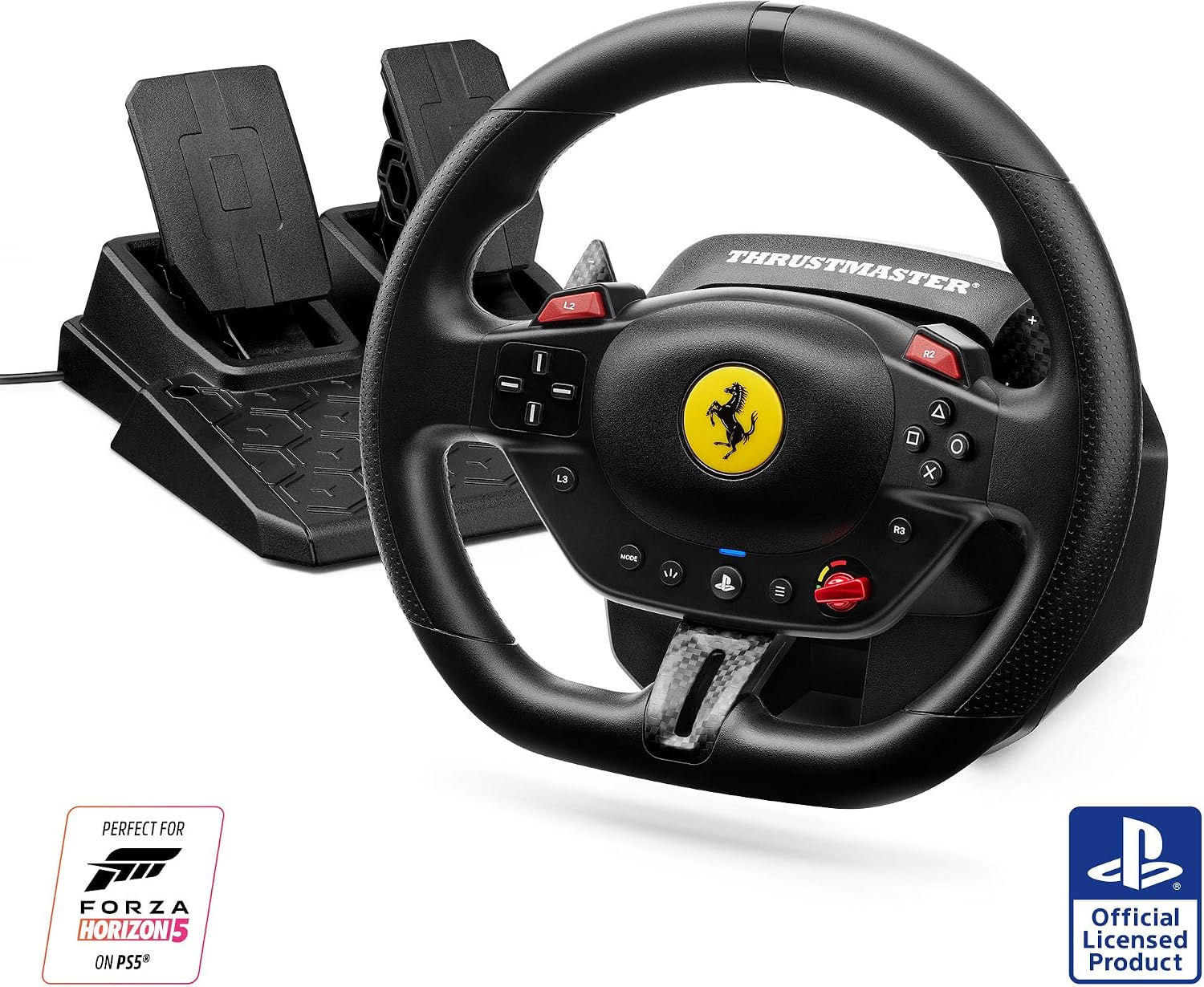 Thrustmaster T98 Ferrari 296 GTB Edition - Volante para PS5, PS4 y PC (Sistema Bungee Cord de Resistencia Lineal, Levas de Cambio Magnéticas, Incluye Pedales) Licencia Oficial Ferrari