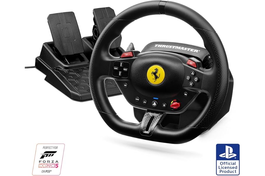 Thrustmaster T98 Ferrari 296 GTB – Volante da Corsa con Pedali per PS5, PS4 e PC, Replica Ufficiale Ferrari, Tecnologia Bungee Cord, Sensori Magnetici H.E.A.R.T