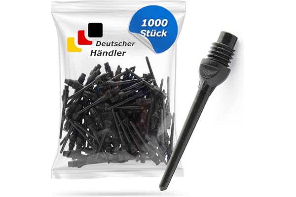 Tamay dartspetsar plast 1 000 stycken premium softdart spetsar I key version I 2BA gänga I dartpilspetsar, mjuka darts reservspetsar, särskilt stabila och hållbara I Tillverkad i Europa
