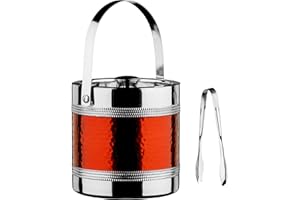 Premier Housewares 0507781 Seau à Glace avec Bande/Pinces en Acier Inoxydable Effet Martelé Rouge