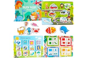 Tangdudu Montessori Busy Book ab 1 2 3 4 5 Jahre Kleinkinder, Quiet Book, Activity Book zum Lernen von Tieren, Farben, Formen, Obst, Gemüse, Fahrzeugen, Wetter, Lebensmitteln und Dinosauriern