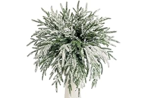 KKSTY 24 rami di pino Norfolk, 35 cm, realistici al tatto, steli di pino norfolk innevato floccato per foglie di Natale e vegetazione ramoscelli di pino artificiali per ghirlande, ghirlande,