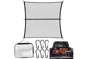 SUPRBIRD Red de Carga Altamente Elástica, Red Grande para Maletero de Coche 120x120cm, Puede Extender a 210×210cm, Organizador de Malla de Carga para camión, con 6 Mosquetones, para SUV Camionetas Carro