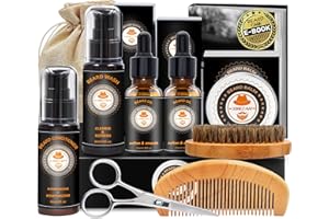 XIKEZAN Complet Coffret Barbe avec Conditionneur, Shampoing,Huile,Peigne,Brosse,Baume,Ciseaux,Sac,Livre électronique,Soin Barbe Cadeaux Pour Homme
