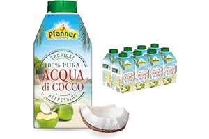 ‎PFANNER Pfanner Kokoswasser Getränk (8 x 500 ml) – Aqua di Cocco im Vorratspack – Kokosnusswasser ohne Zucker – aus Kokosnüssen