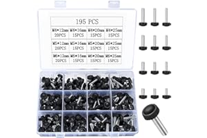 BJBJJIU 195 Pezzi Manopole Zigrinate, M4 M5 M6 Viti a Testa Zigrinata Filettate in Metallo, Vite a Testa Zigrinata, Viti di Serraggio con Manopola di Serraggio Rotonde Nera per Macchinari Elettronici