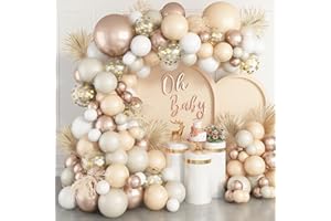 GOVPY Luftballon Girlande Beige, 113 Stück Weißsand Ballon Girlande, Weiß Gold Konfetti Luftballons mit Nude Cream Ballons für Boho Hochzeit, Geburtstag Party Dekoration, Babyparty, Geburtstagsdeko