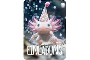 ‎PACKLIST PACKLIST® Einladungskarten Geburtstag – 12x Einladungskarten Axolotl für Ihre Feier – Lustige Einladungskarten Kindergeburtstag, Motto-Partys und besondere Anlässe Unvergessliche!