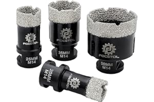 FOCSTOL Diamond Drill Bit Set - Tile Hole Cutter Set 4pcs (20/25/35/50mm), Diamond Hole Saw Set for Porcelain Ceramic Tile Marble Granite M14 Thread