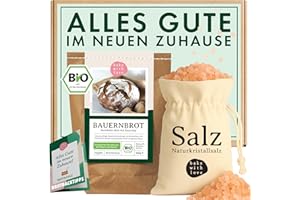 Brot und Salz Geschenk zum Einzug – Einzugsgeschenk und Einweihungsgeschenk für Wohnung & Haus – Geschenkset für Umzug & Richtfest mit Bio Brotbackmischung – Bake with Love