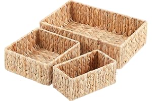 YheenLf Set de 3 Cesta de Almacenamiento, Cajas de Almacenaje Decorativas, Cestos Organizador para Dormitorio, Baño, Cocina, Armario, Jacinto de agua